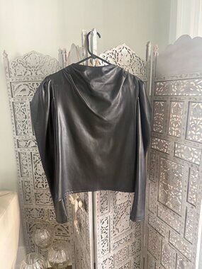 Express Womens black faux leather puff sleeve top